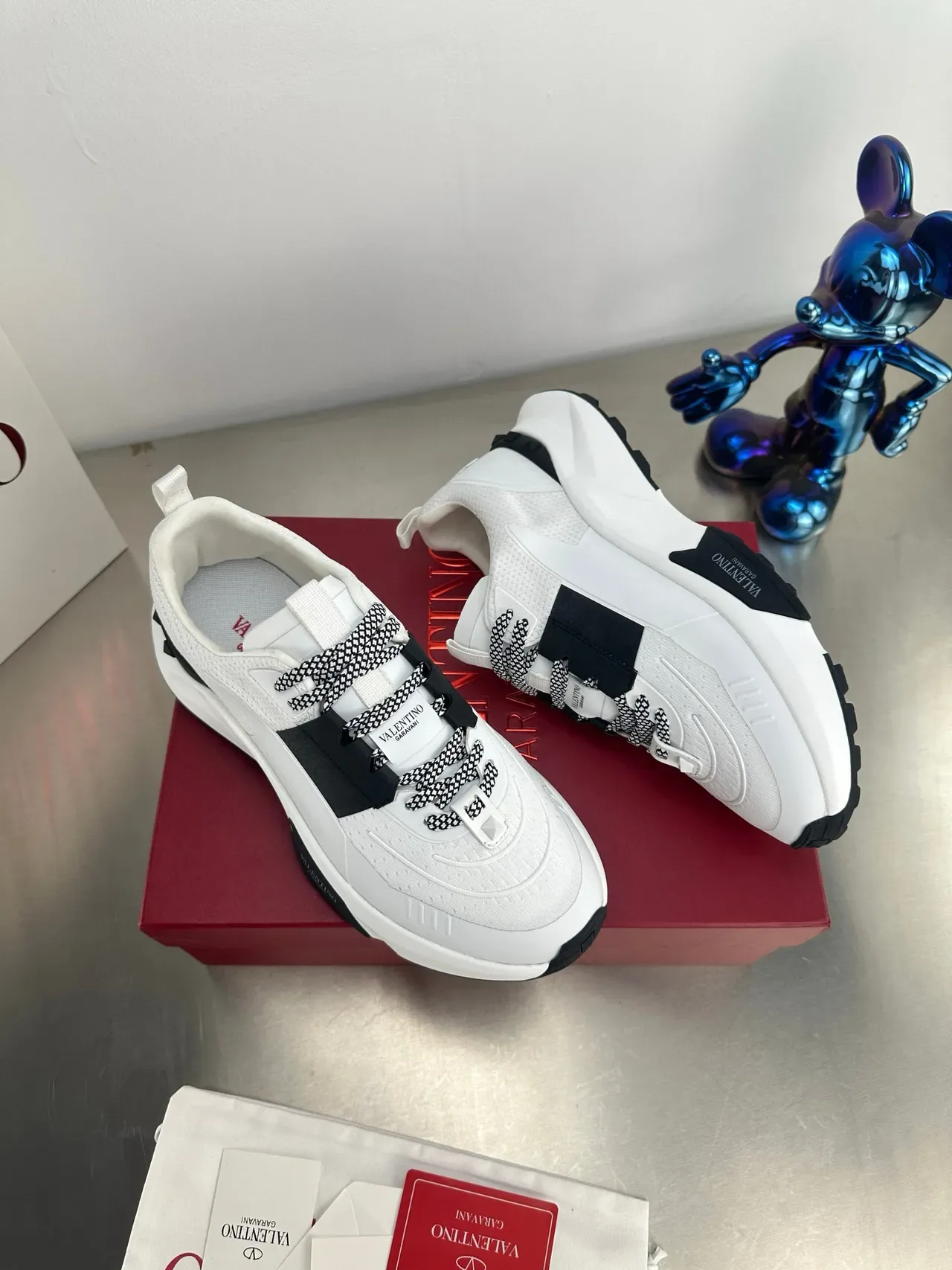Valentino White Black Chunky Platform Sole Strap Accent Lifestyle Sneakers 2