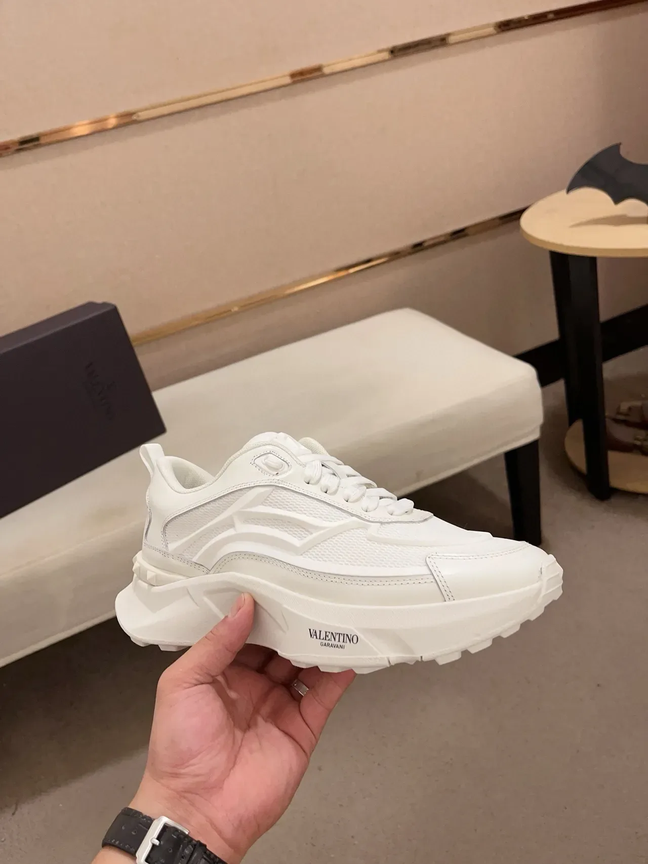 Valentino White Monochrome Sculpted Sole Chunky Sneakers 5