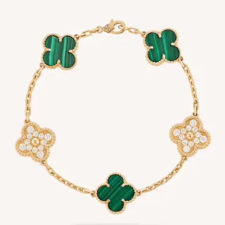 Van Cleef & Arpels Alhambra পাঁচ মোটিফ মালাখাইট এবং ডায়মন্ড ব্রেসলেট