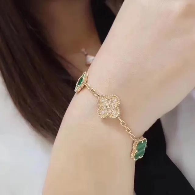 Van Cleef & Arpels Alhambra Cinq motifs malachite et diamant bracelet 3