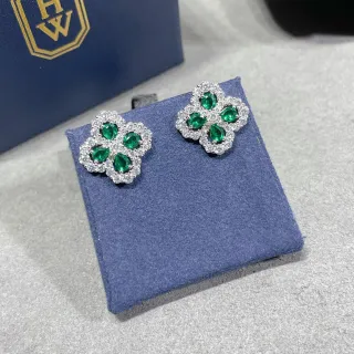 Van Cleef & Arpels ألهامبرا زمرد وماس البرسيم ذو الأوراق الأربعة أقراط