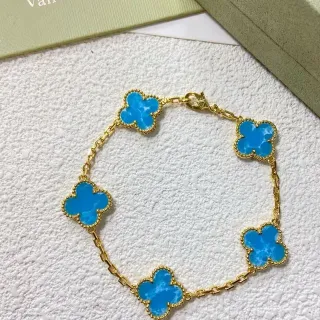 Van Cleef & Arpels Alhambra Five Motif Blue Stone Gold Bracelet