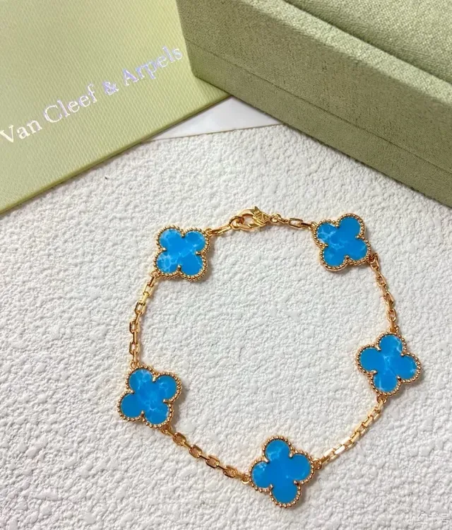 Van Cleef & Arpels Alhambra Five Motif Blue Stone Gold Bracelet 2