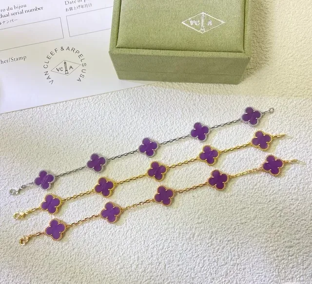 Van Cleef & Arpels Alhambra Five Motif Bracelet Or Émaillé Violet 3