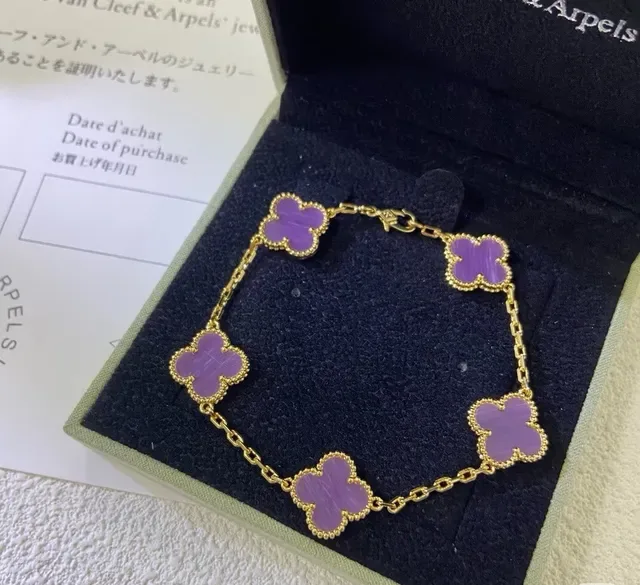 Van Cleef & Arpels Alhambra Five Motif Bracelet Or Émaillé Violet 5