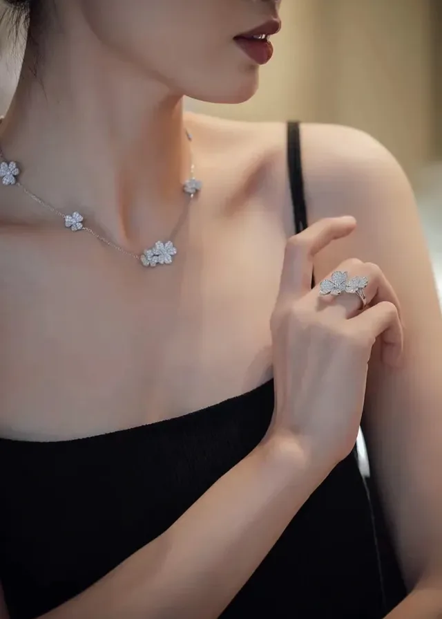 Van Cleef & Arpels Alhambra Floral Pavé Necklace 7