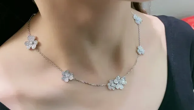 Van Cleef & Arpels Alhambra Floral Pavé Necklace 8