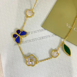 Van Cleef & Arpels Alhambra قلادة سلسلة ذهب أزرق مينا وتطعيم اللؤلؤ الطبيعي