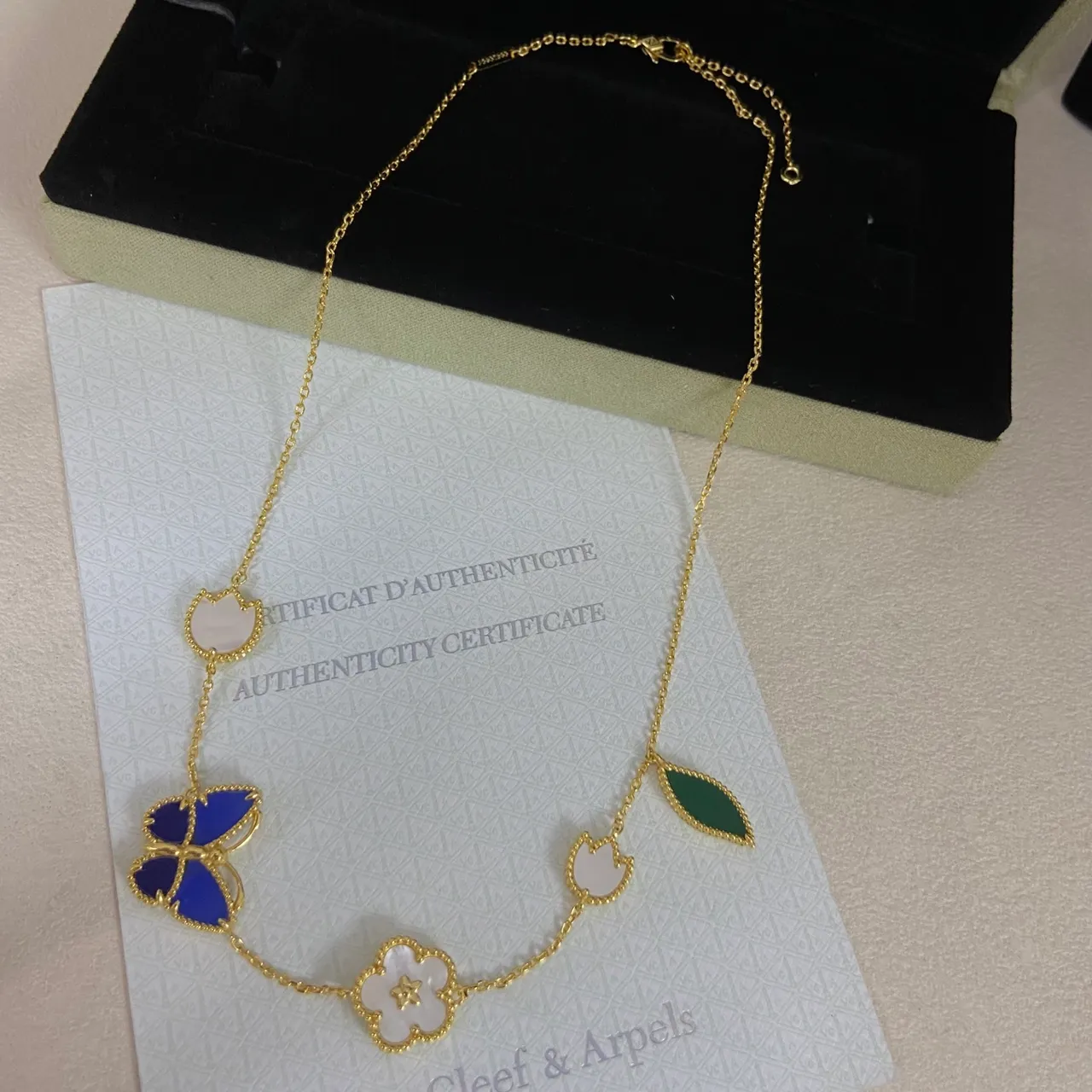 Van Cleef & Arpels Alhambra Gold Blue Chain Enamel And Mother-of-Pearl Inlays Necklace 3