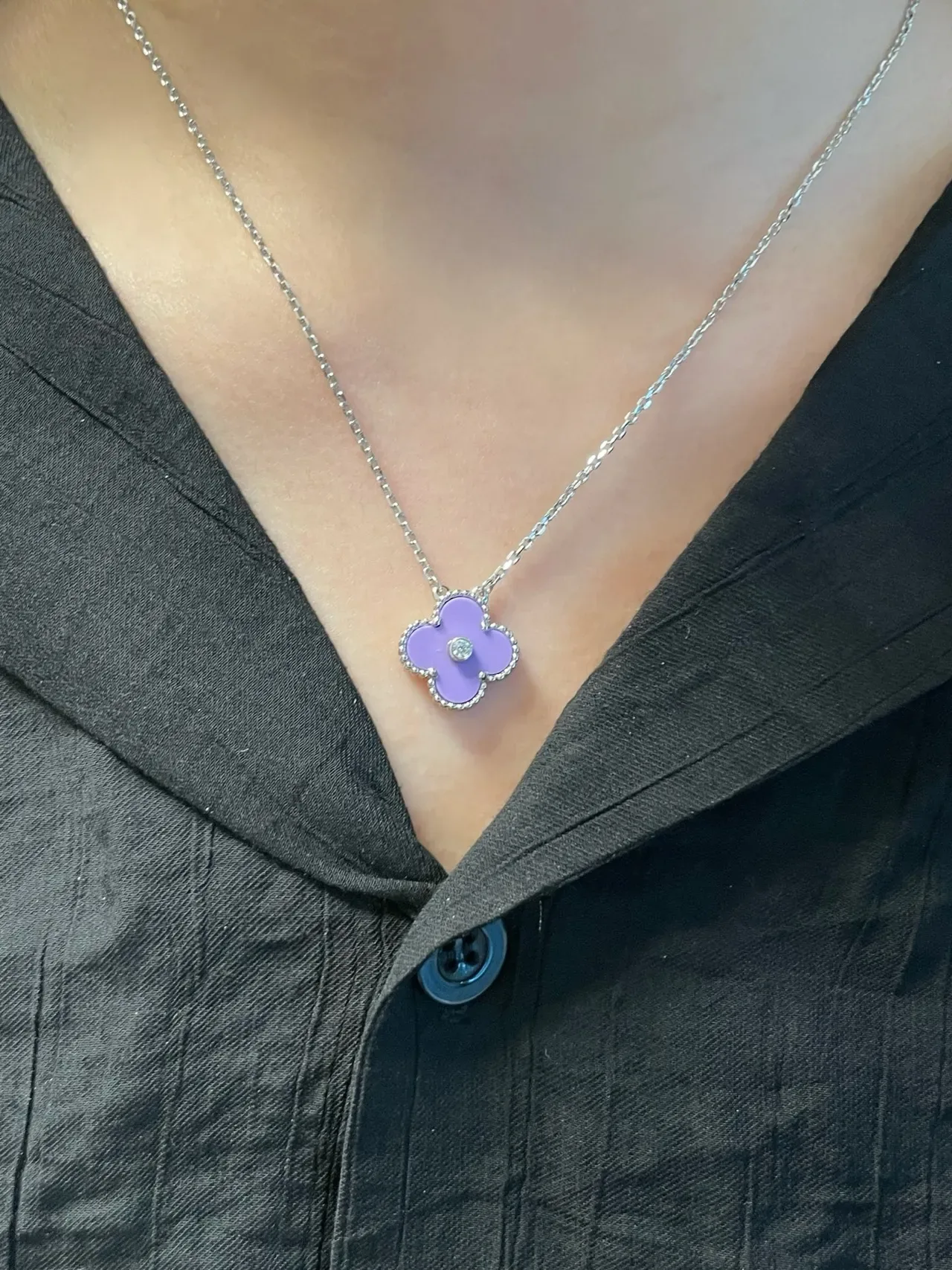 Van Cleef & Arpels Alhambra Lavender Enamel Diamond Pendant Necklace 9