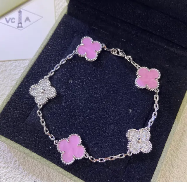 Van Cleef & Arpels Alhambra Pink Enamel Clover Bracelets 2