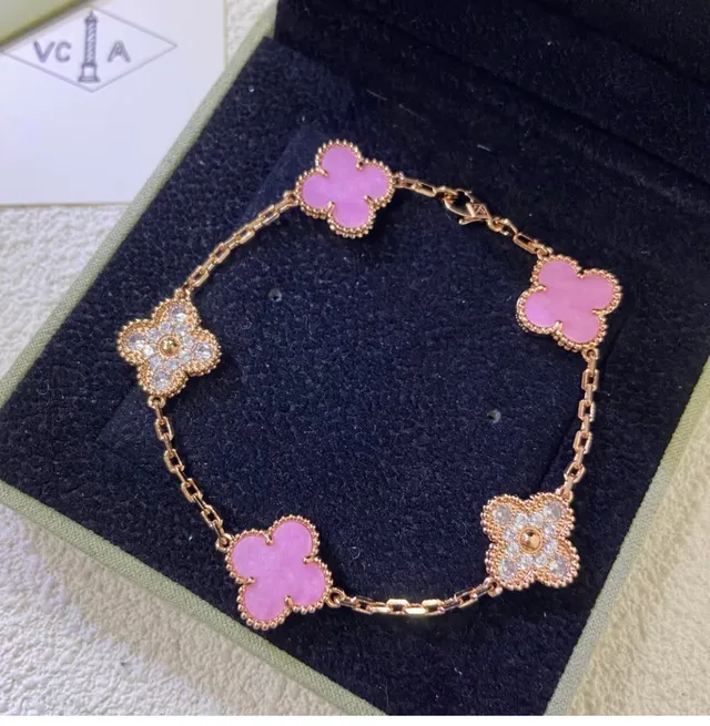 Van Cleef & Arpels Alhambra Pink Enamel Clover Bracelets 3