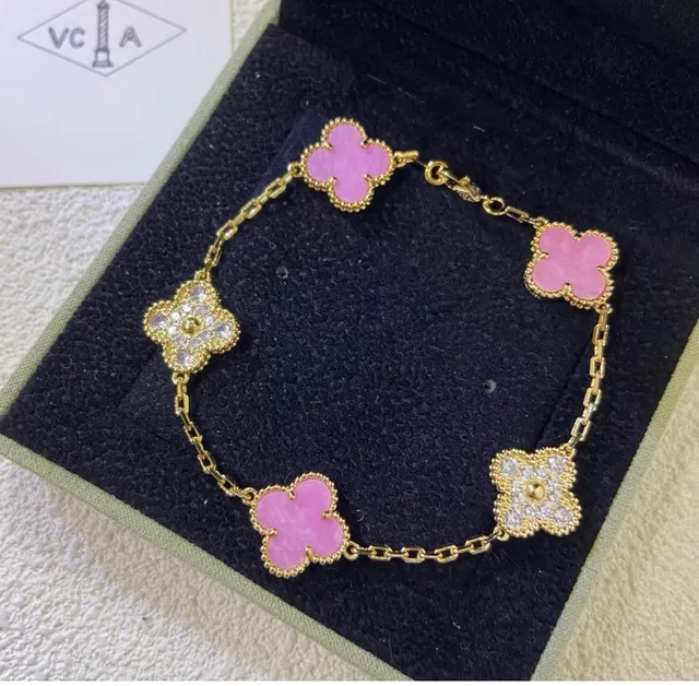 Van Cleef & Arpels Alhambra Pink Enamel Clover Bracelets 4