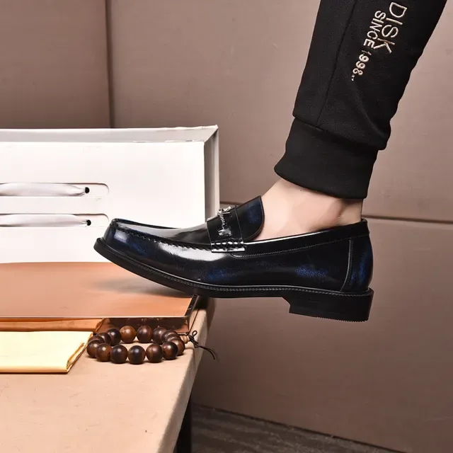 Versace Black Blue High-Gloss Patent Leather Iridescent Gradient Loafer 7