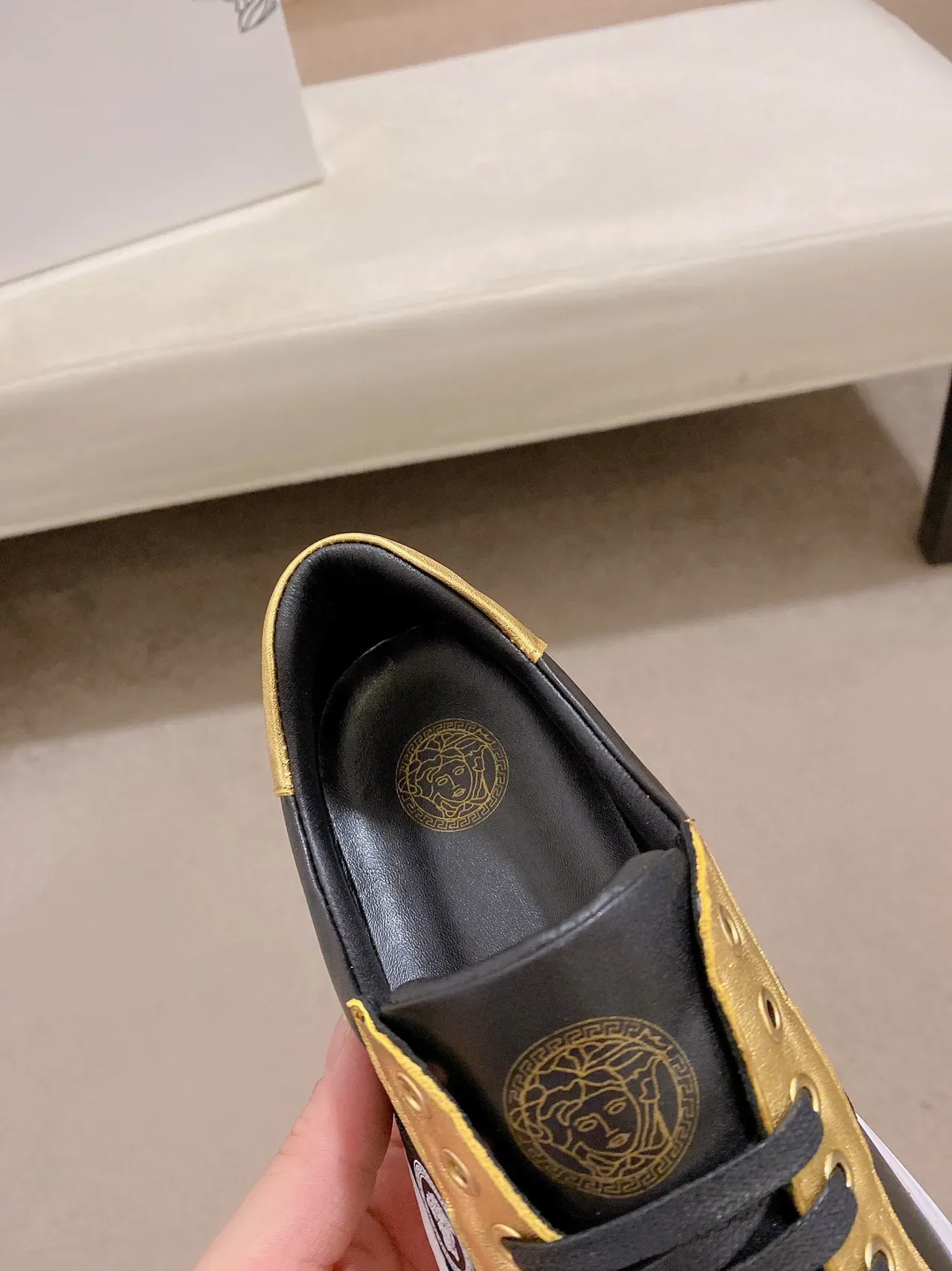 Versace Chain Reaction Black and Gold Metallic Lifestyle Sneakers 4