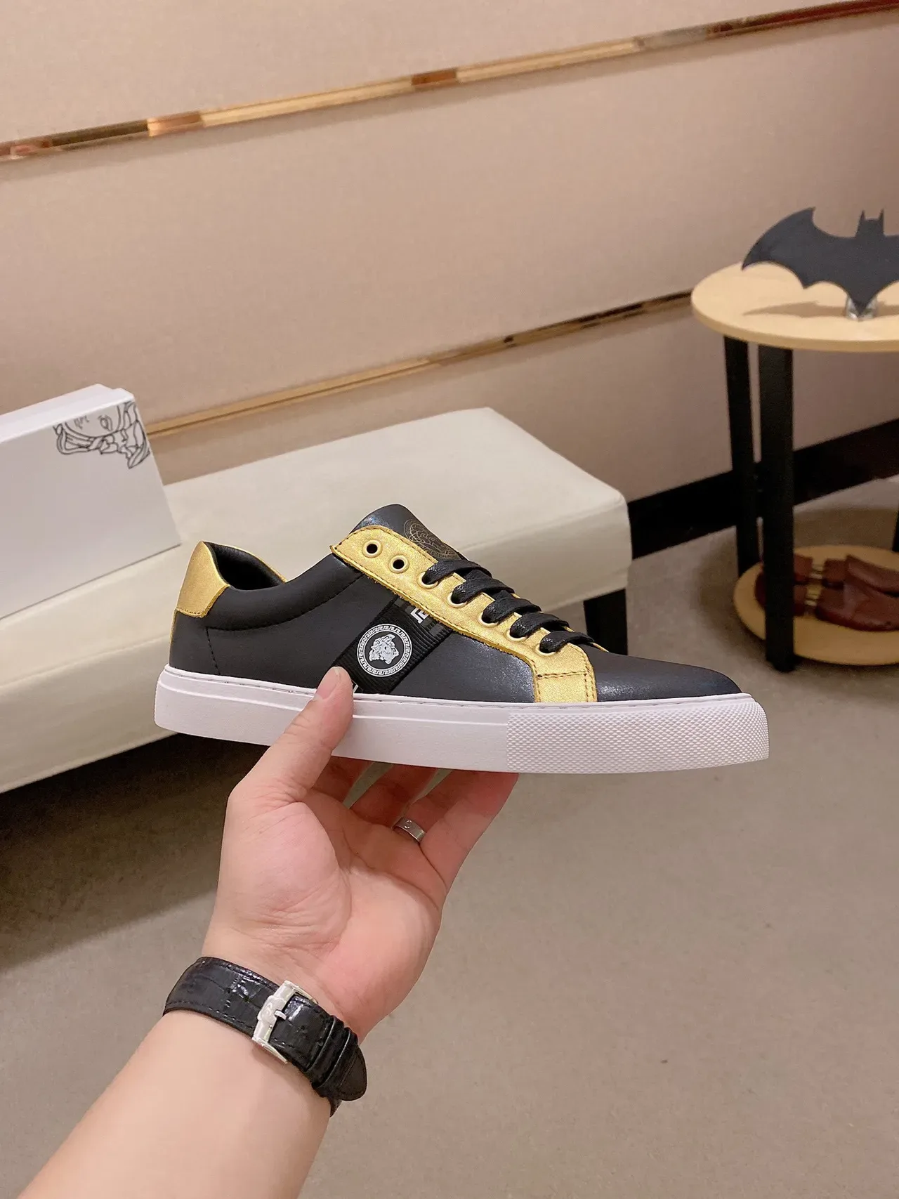 Versace Chain Reaction Black and Gold Metallic Lifestyle Sneakers 7
