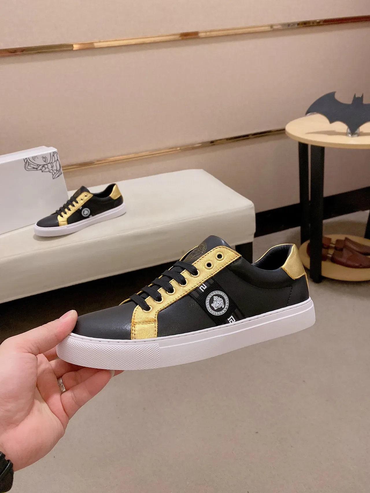 Versace Chain Reaction Black and Gold Metallic Lifestyle Sneakers 8