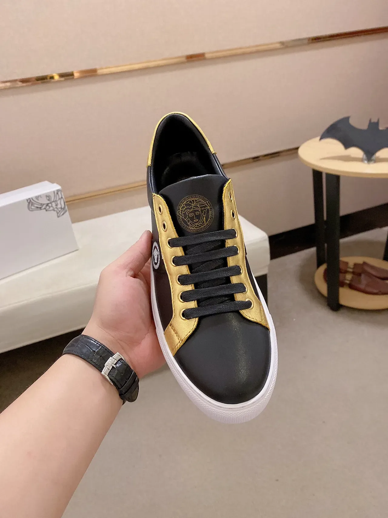 Versace Chain Reaction Black and Gold Metallic Lifestyle Sneakers 9