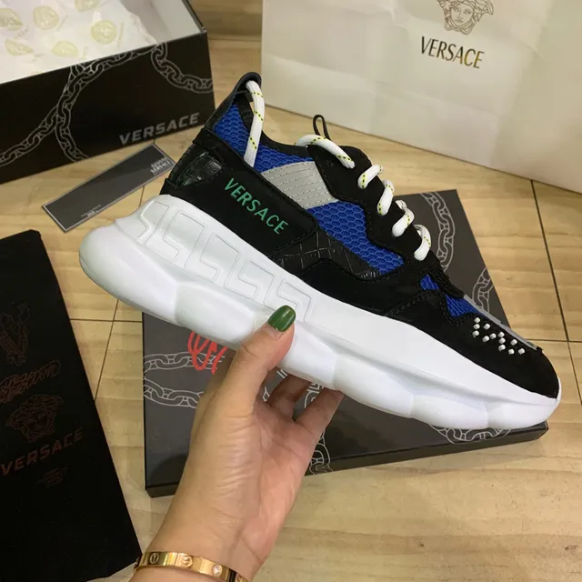 Versace Chain Reaction Black Blue White Chunky Sneakers 4