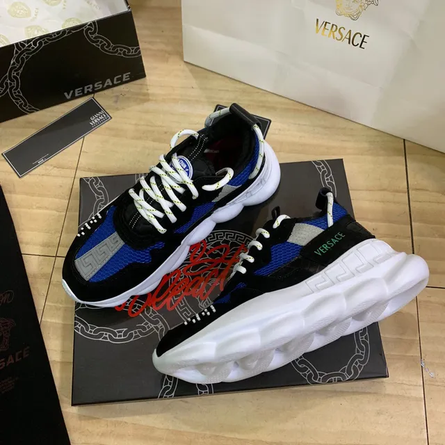 Versace Chain Reaction Black Blue White Chunky Sneakers 5