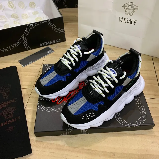Versace Chain Reaction Black Blue White Chunky Sneakers 8