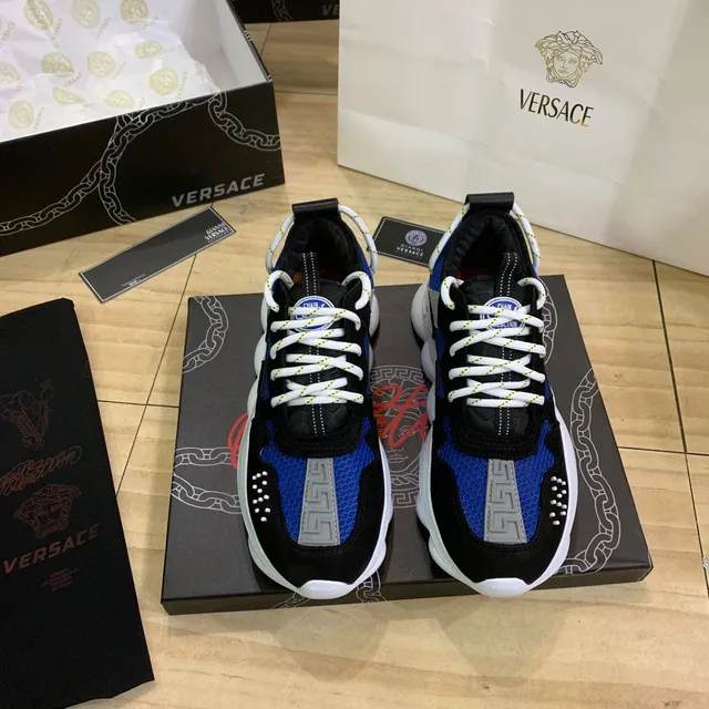 Versace Chain Reaction Black Blue White Chunky Sneakers 9
