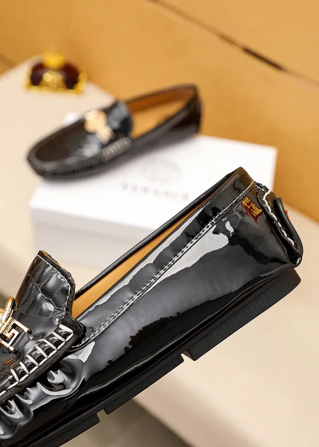 Versace Chain Reaction Black Croc-Embossed Medusa Loafers 4