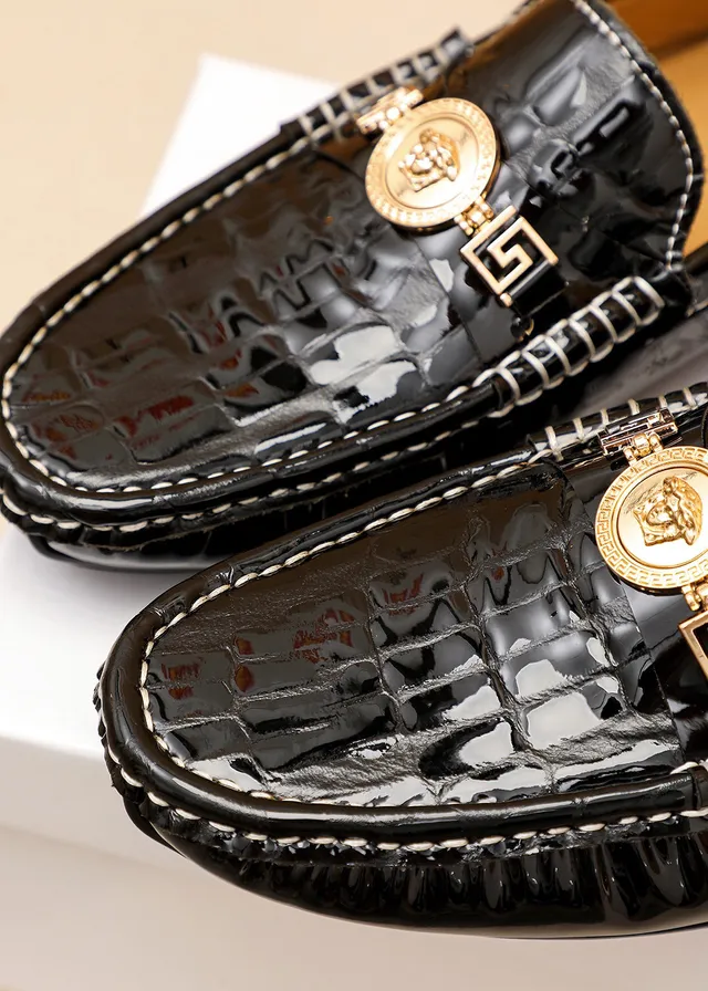 Versace Chain Reaction Black Croc-Embossed Medusa Loafers 5
