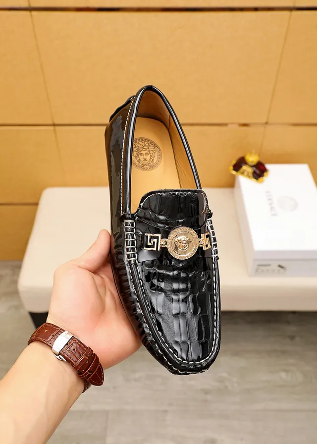 Versace Chain Reaction Black Croc-Embossed Medusa Loafers 7