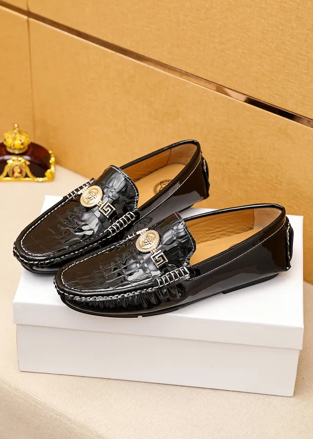 Versace Chain Reaction Black Croc-Embossed Medusa Loafers 8