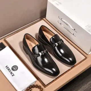 Versace Chain Reaction Mocassins Cuir Noir Poli