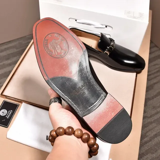 Versace Chain Reaction Black Polished Leather Loafers 2
