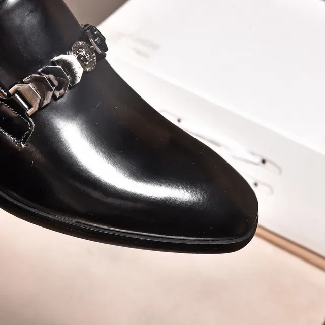 Versace Chain Reaction Black Polished Leather Loafers 3