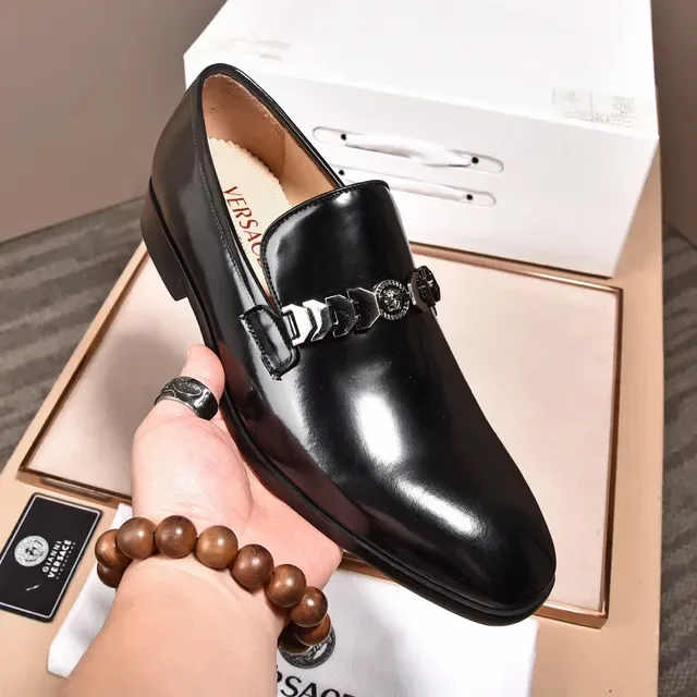 Versace Chain Reaction Black Polished Leather Loafers 5