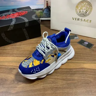 Versace Chain Reaction 蓝黄 Greca 印花厚底运动鞋