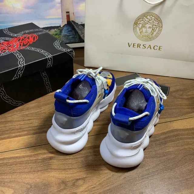 Versace Chain Reaction Blue Yellow Greca Print Chunky Sneakers 3