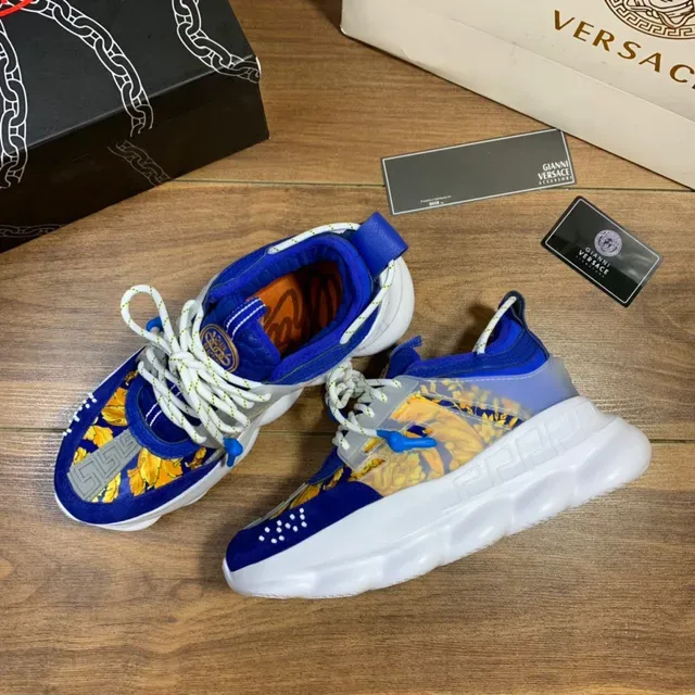 Versace Chain Reaction Blue Yellow Greca Print Chunky Sneakers 5