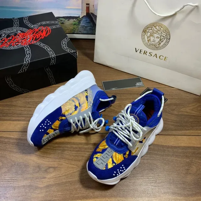 Versace Chain Reaction Blue Yellow Greca Print Chunky Sneakers 6