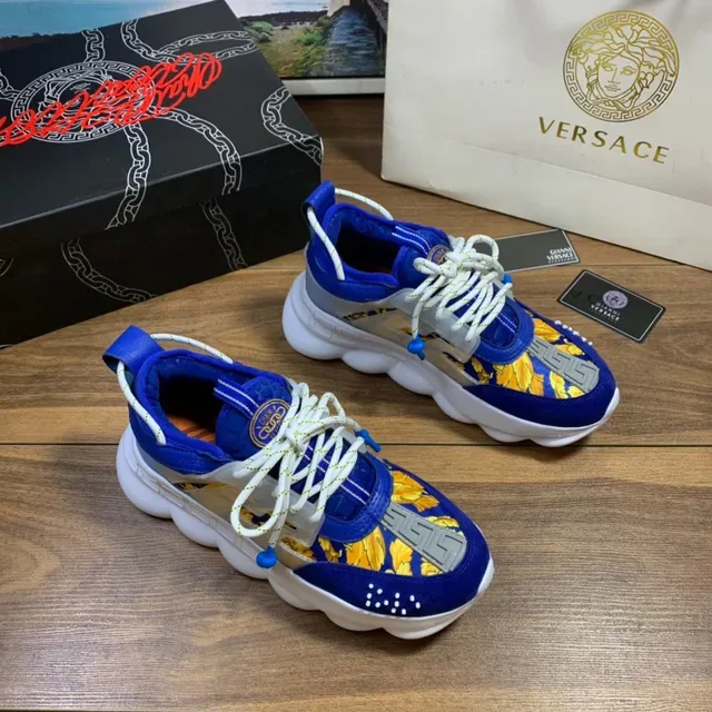 Versace Chain Reaction Blue Yellow Greca Print Chunky Sneakers 7