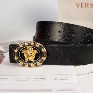 Versace Chain Reaction Medusa Buckle Black Leather Belt