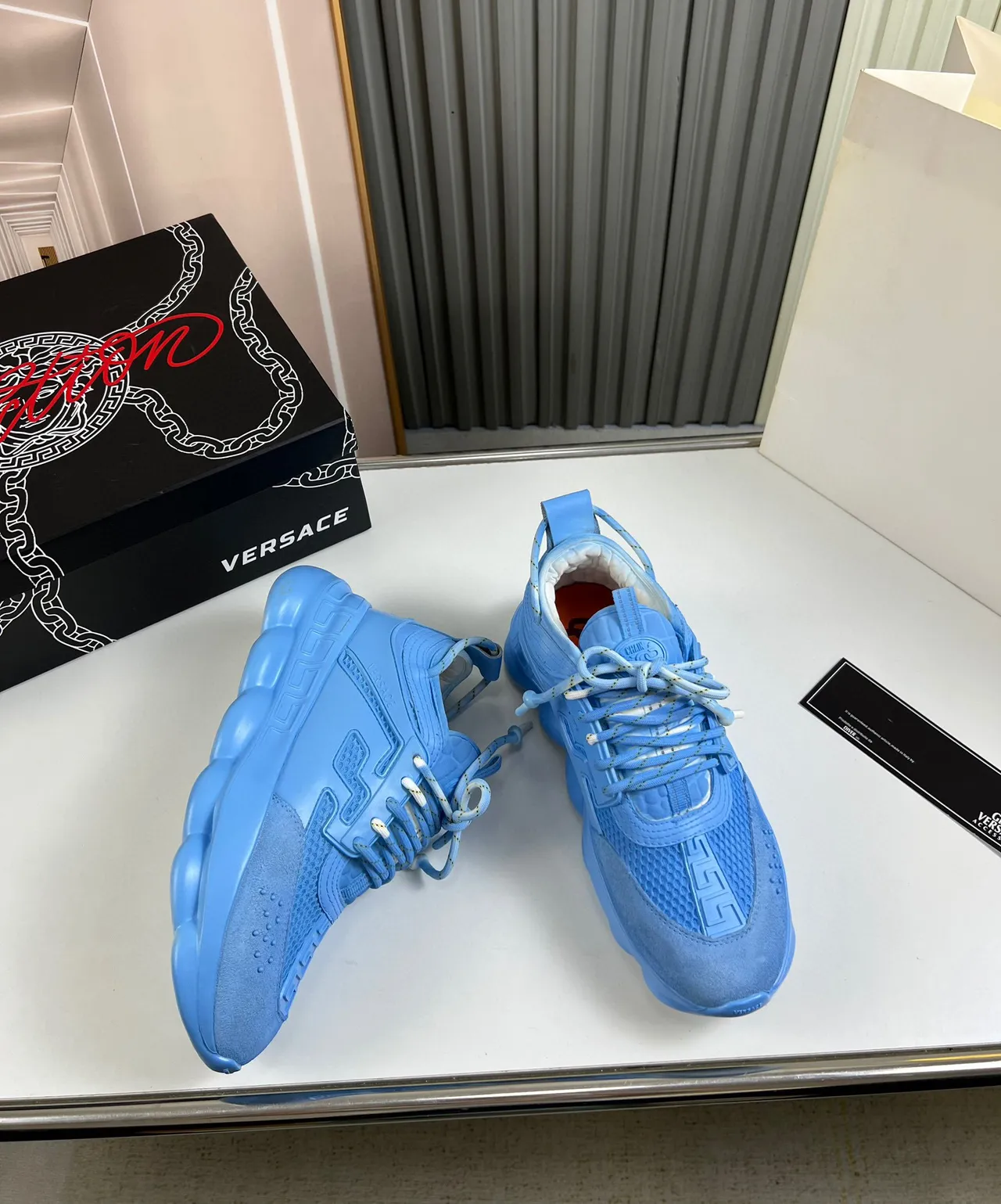 Versace Chain Reaction Monochromatic Blue Chunky Sneakers 5