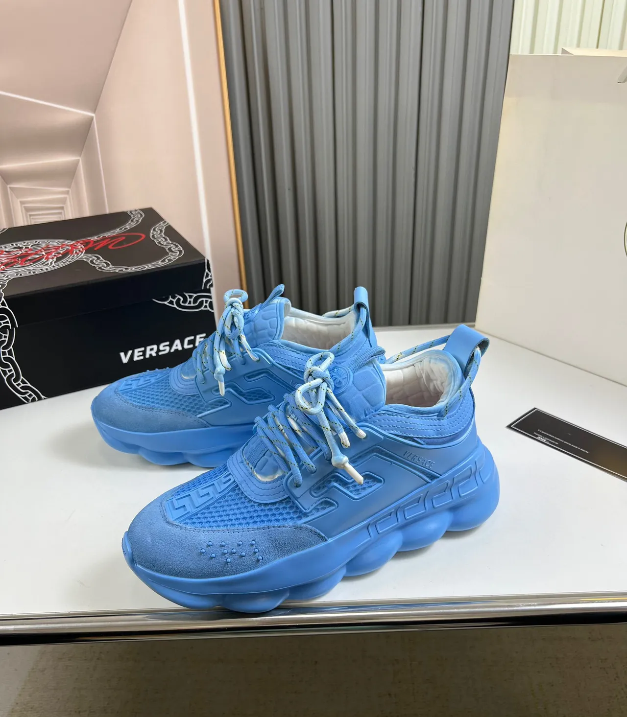 Versace Chain Reaction Monochromatic Blue Chunky Sneakers 8
