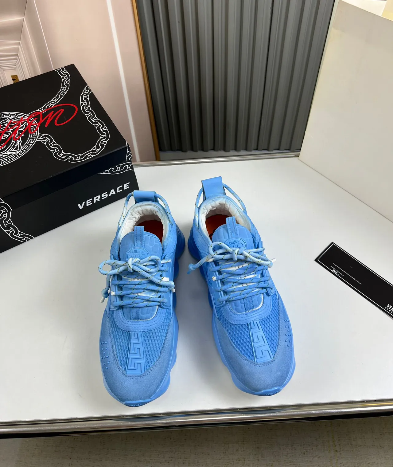 Versace Chain Reaction Monochromatic Blue Chunky Sneakers 9