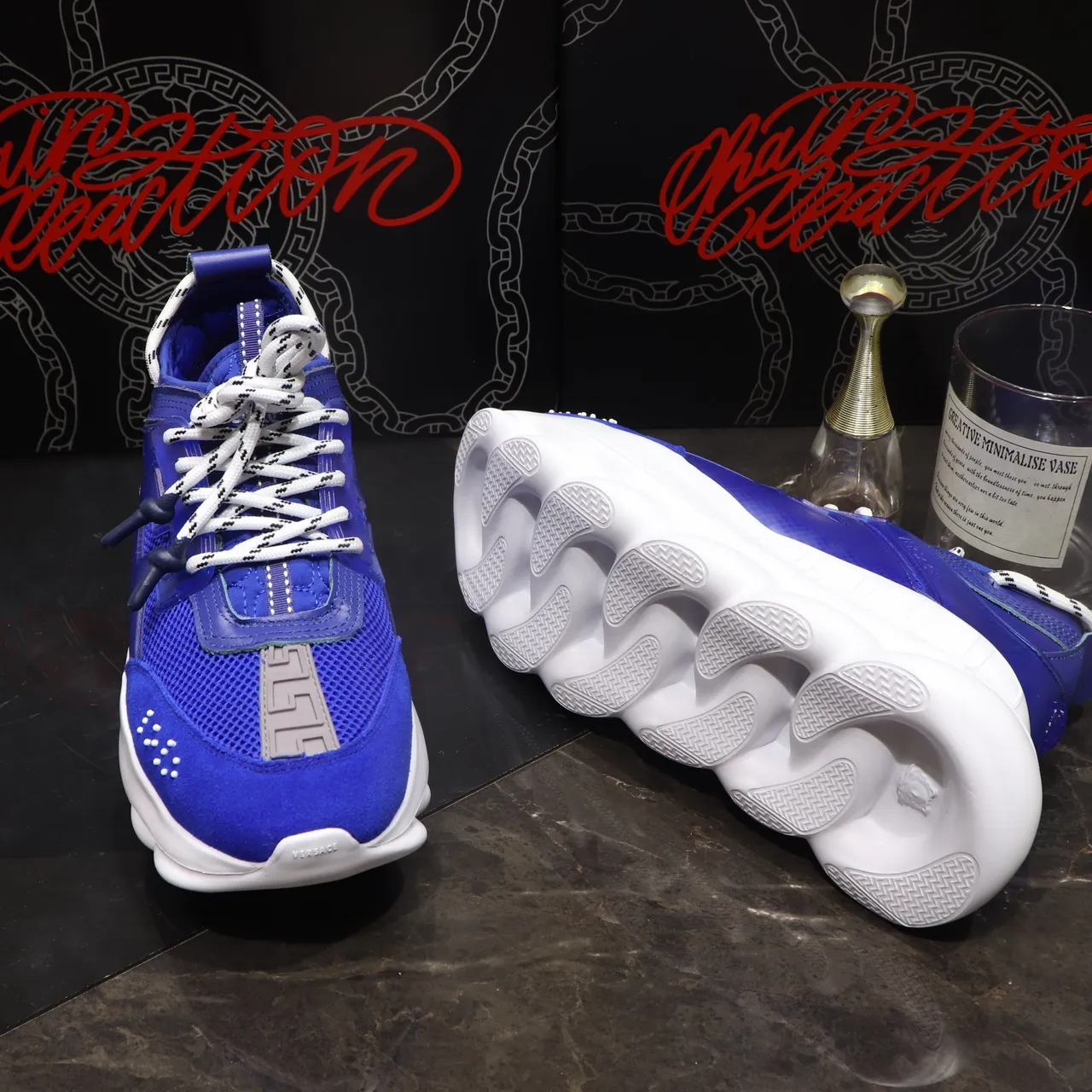 Versace Chain Reaction أزرق ملكي شبكة و سويد كانكي سنايكرز 2