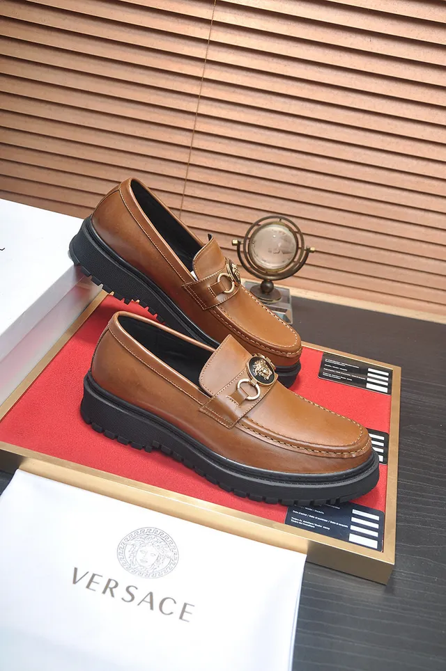 Versace Chain Reaction Cuir Tan Medusa-Buckle Mocassins à plateforme 6
