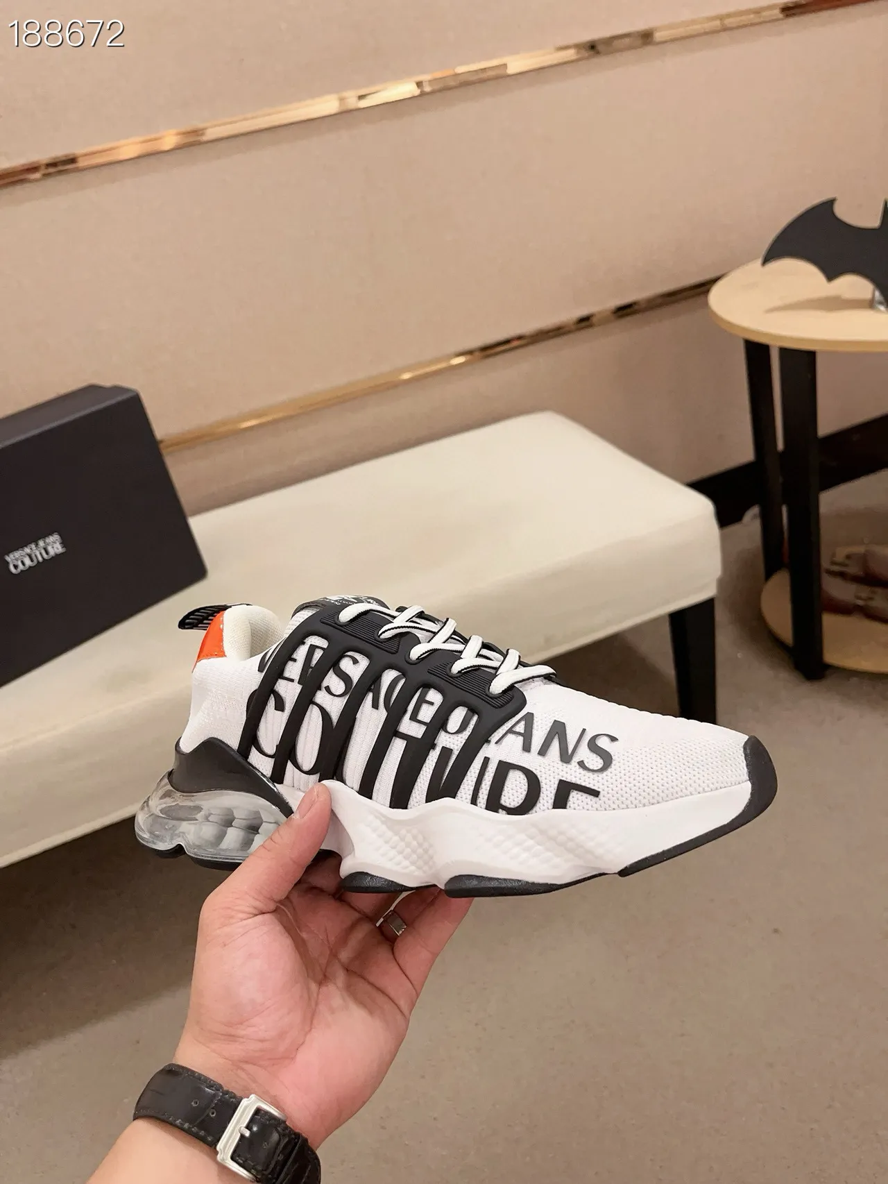 Versace Chain Reaction White Black Orange Chunky Sneakers 6