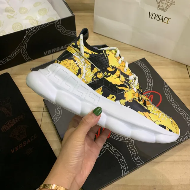 Versace Chain Reaction Yellow Baroque Print Chunky Sneakers 4