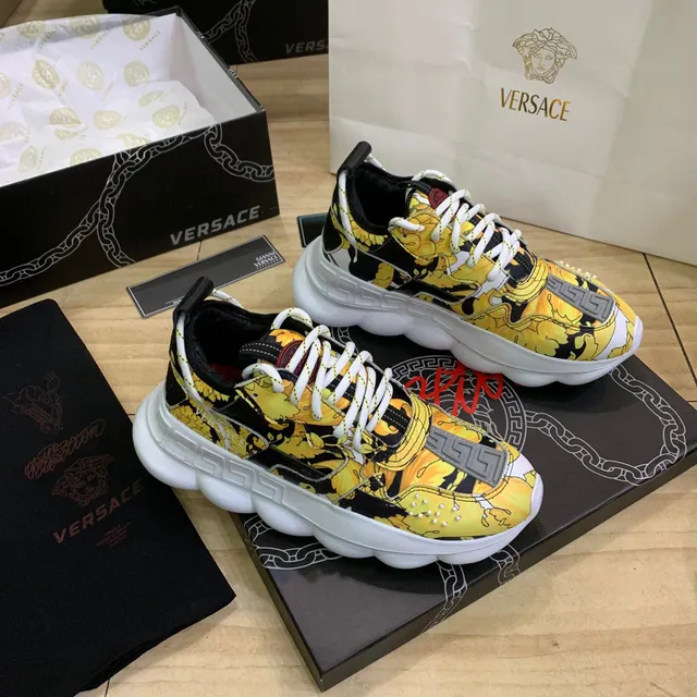 Versace Chain Reaction Yellow Baroque Print Chunky Sneakers 8