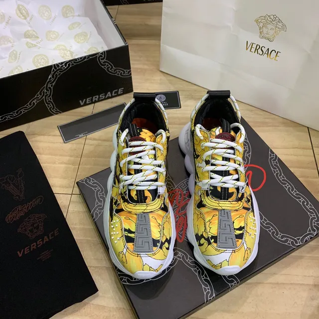 Versace Chain Reaction Yellow Baroque Print Chunky Sneakers 9