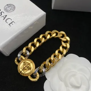 Versace सोना चांदी कर्ब-लिंक चेन मेड्यूसा हेड क्लास्प ब्रेसलेट